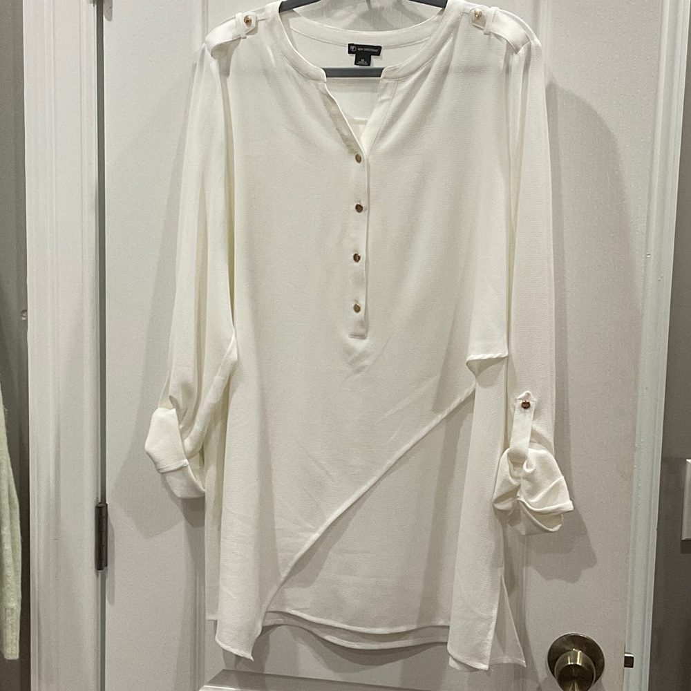 New Directions Cream Button-Down Blouse